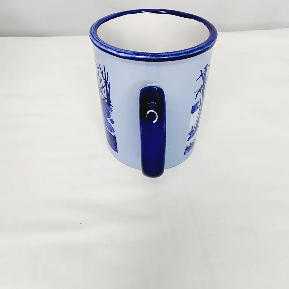 Vintage Japan Otagiri Mug Blue Cabin Scene Stoneware Rustic Coffee Mug